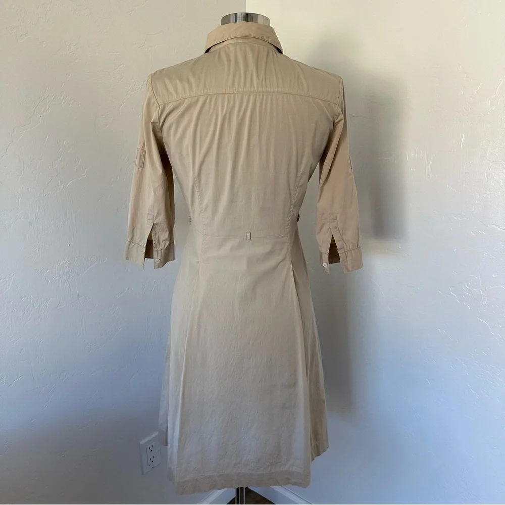 Tory Burch Tan 3/4 Sleeve Button Down Shirt Dress Size 2